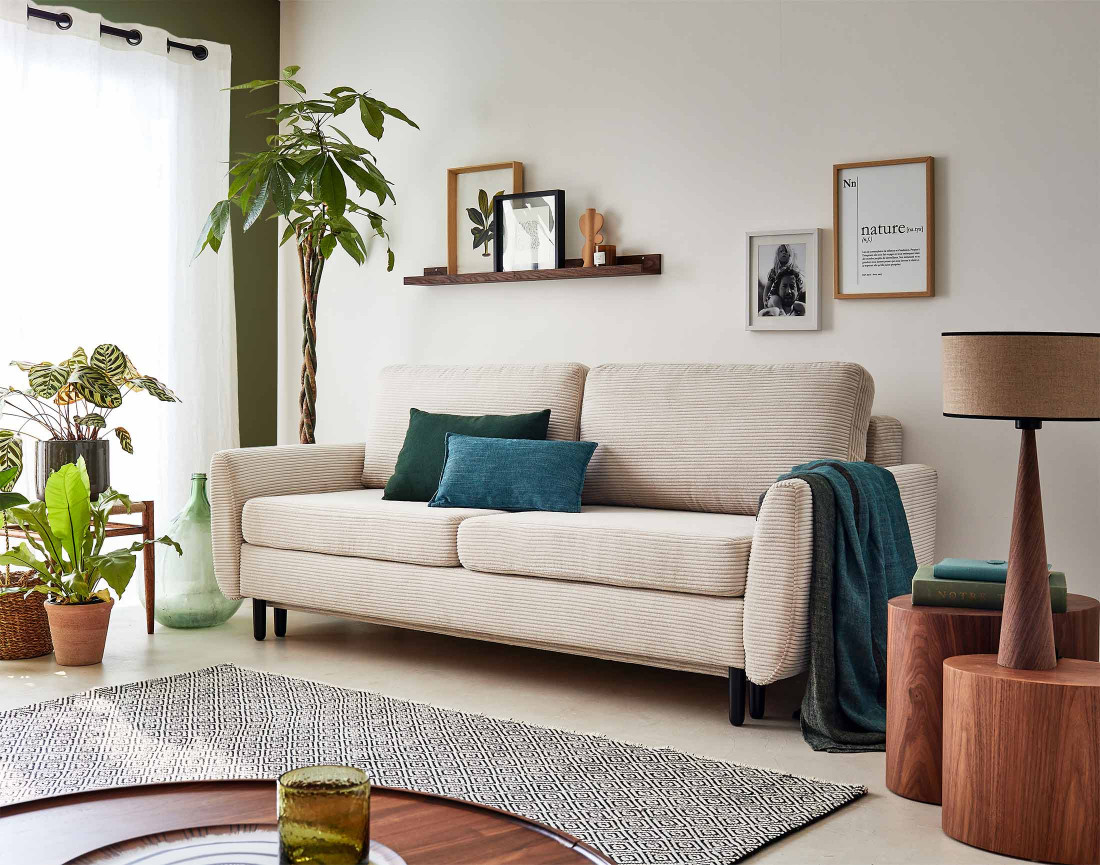 Canapé 3 places convertible avec coffre en velours côtelé Dan Canapé 3 places convertible avec coffre en velours côtelé Dan