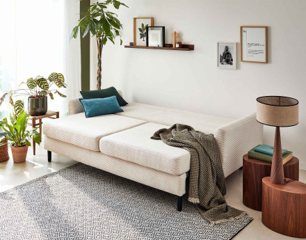 Canapé 3 places convertible avec coffre en velours côtelé Dan