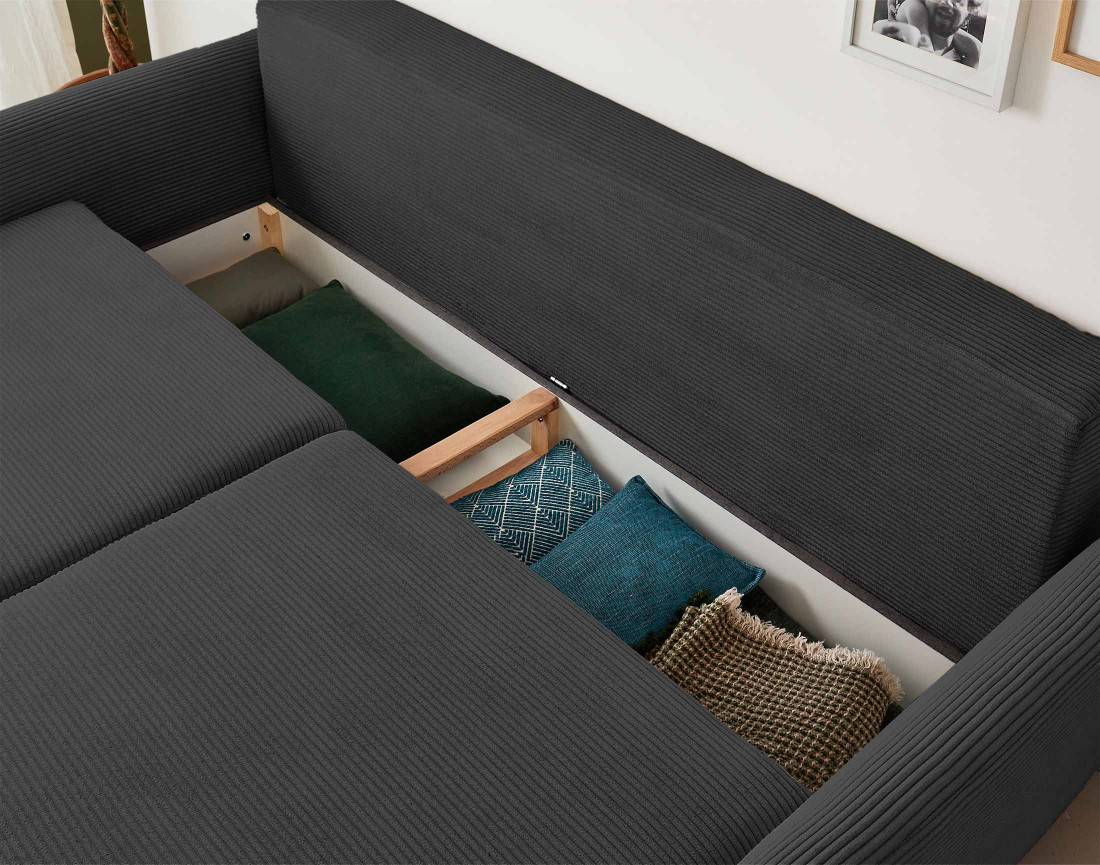 Canapé 3 places convertible avec coffre en velours côtelé Dan