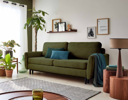 Canapé 3 places convertible avec coffre en velours côtelé Dan