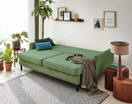 Canapé 3 places convertible avec coffre en velours côtelé Dan