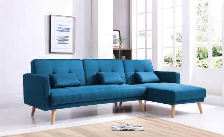 SCANDINAVE - Canapé d'angle réversible convertible - 267x151x88cm - Bleu canard SCANDINAVE - Canapé d'angle réversible convertible - 267x151x88cm - Bleu canard