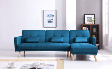 SCANDINAVE - Canapé d'angle réversible convertible - 267x151x88cm - Bleu canard SCANDINAVE - Canapé d'angle réversible convertible - 267x151x88cm - Bleu canard