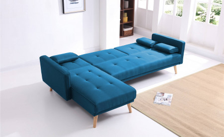 SCANDINAVE - Canapé d'angle réversible convertible - 267x151x88cm - Bleu canard SCANDINAVE - Canapé d'angle réversible convertible - 267x151x88cm - Bleu canard