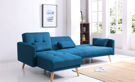 SCANDINAVE - Canapé d'angle réversible convertible - 267x151x88cm - Bleu canard SCANDINAVE - Canapé d'angle réversible convertible - 267x151x88cm - Bleu canard