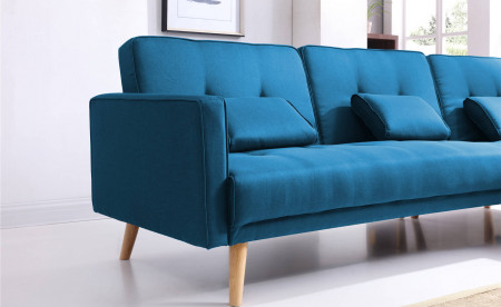 SCANDINAVE - Canapé d'angle réversible convertible - 267x151x88cm - Bleu canard SCANDINAVE - Canapé d'angle réversible convertible - 267x151x88cm - Bleu canard