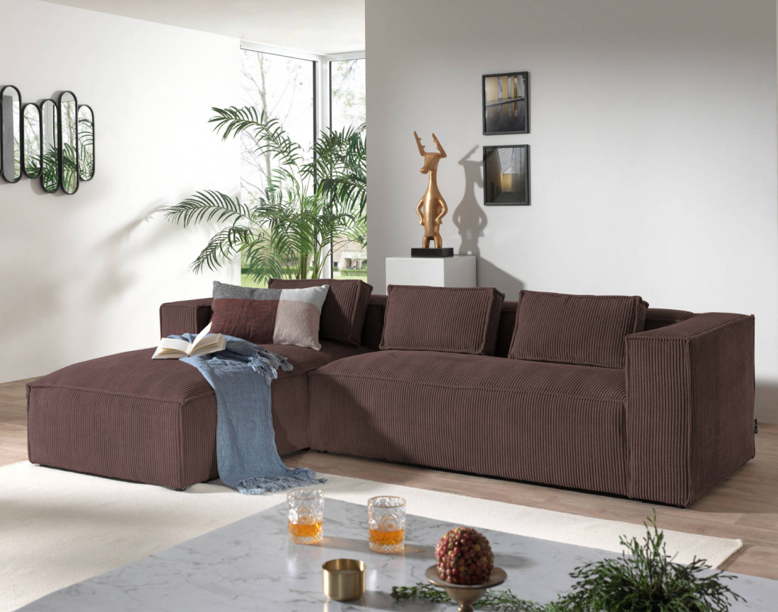 Stella - canapé d'angle en velours côtelé - 4 places - style contemporain  - gauche