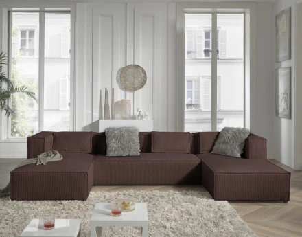 Stella - canapé panoramique en velours côtelé - 7 places - style contemporain