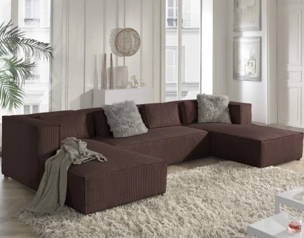 Stella - canapé panoramique en velours côtelé - 7 places - style contemporain