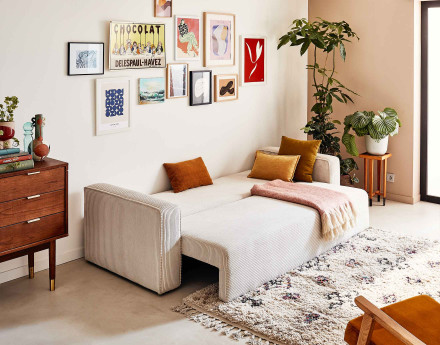 Canapé 3 places convertible avec coffre en velours côtelé Topaze