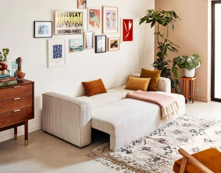 Canapé 3 places convertible avec coffre en velours côtelé Topaze