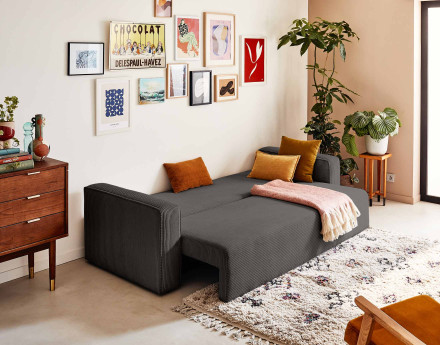 Canapé 3 places convertible avec coffre en velours côtelé Topaze