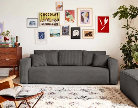 Canapé 3 places convertible avec coffre en velours côtelé Topaze