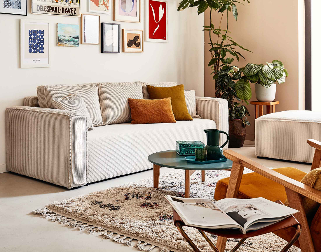 Pouf en velours côtelé Topaze