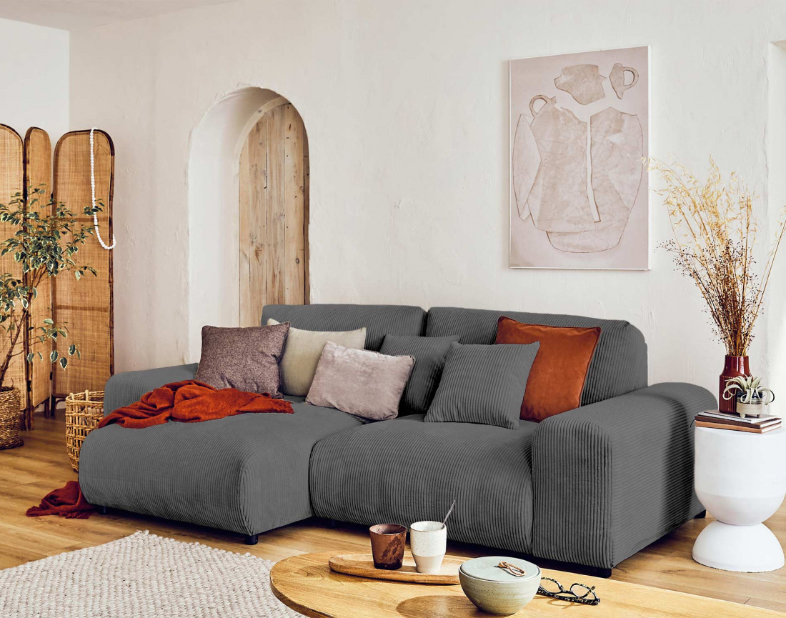 Canapé d'angle réversible 4 places en velours côtelé Garance