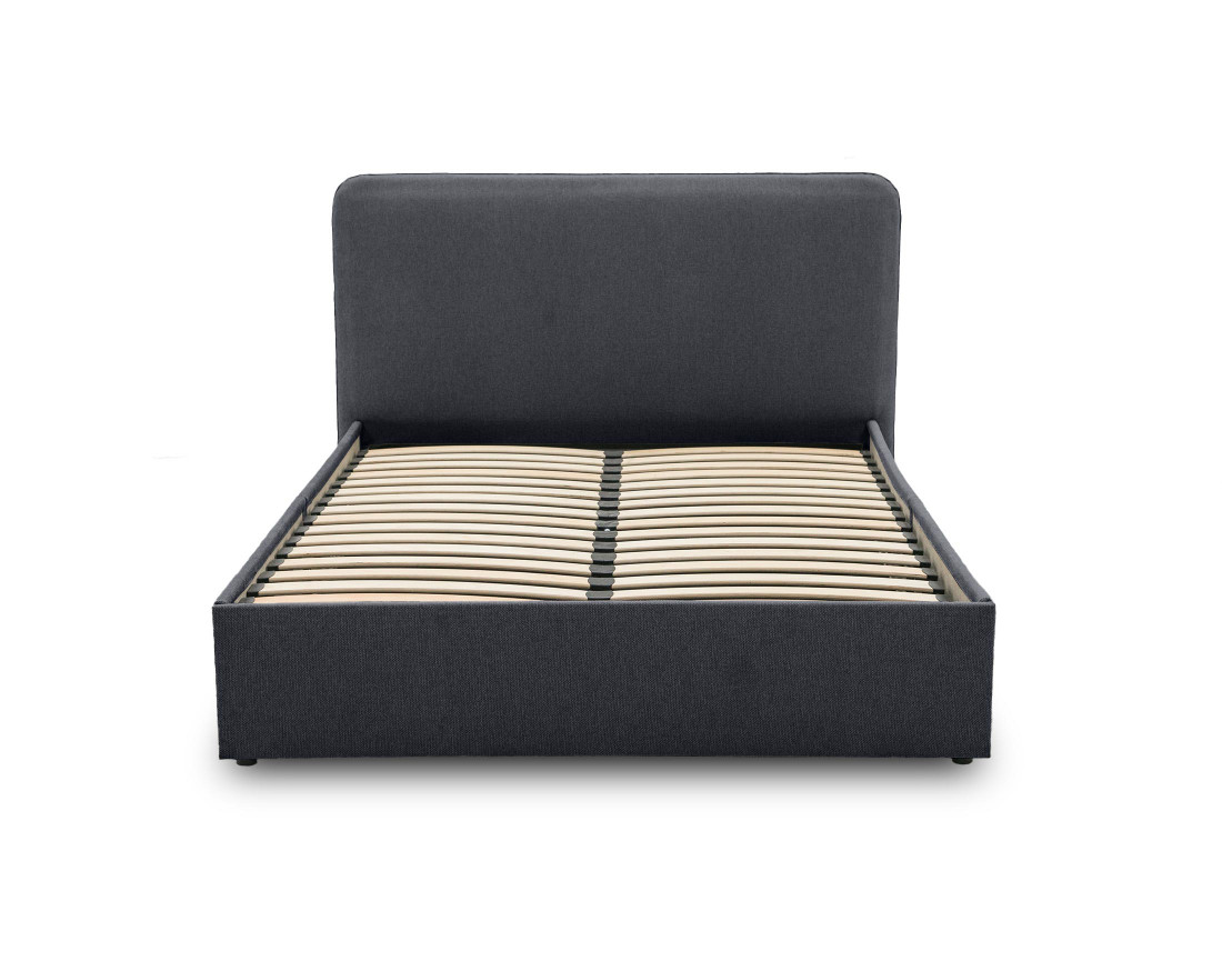Lit coffre 140x190 cm avec sommier inclus en tissu Goyave