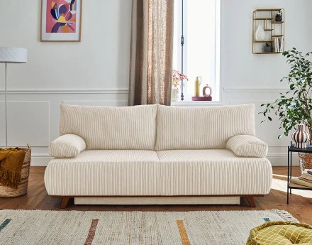 Cristal - canapé 3 places - convertible avec coffre - en velours côtelé