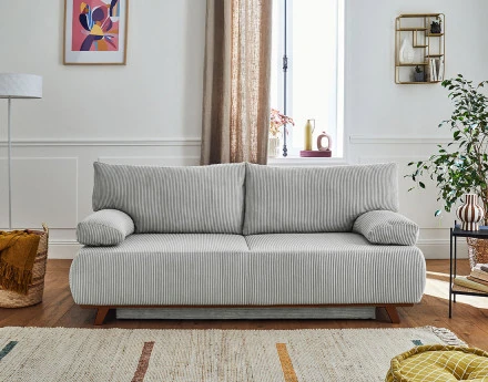 Cristal - canapé 3 places - convertible avec coffre - en velours côtelé