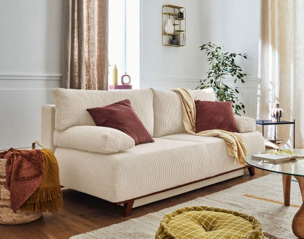 Cristal - canapé 3 places - convertible avec coffre - en velours côtelé