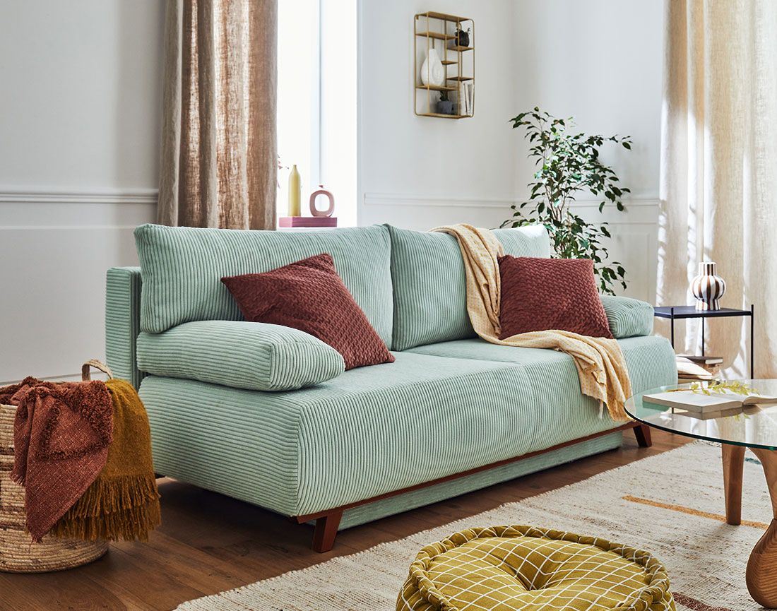 Cristal - canapé 3 places - convertible avec coffre - en velours côtelé