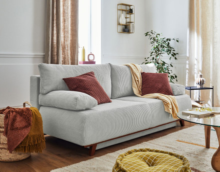 Cristal - canapé 3 places - convertible avec coffre - en velours côtelé