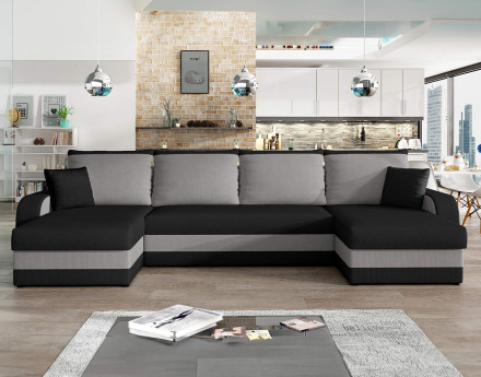 Canapé panoramique en U convertible avec coffres 7 places en velours Valos
