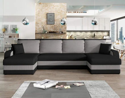 Canapé panoramique en U convertible avec coffres 7 places en velours Valos