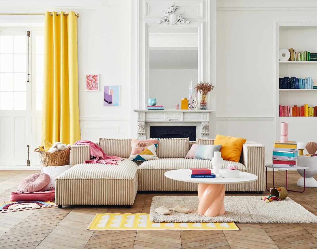 Canapé d'angle gauche 4 places en velours côtelé grosses côtes Stella Canapé d'angle gauche 4 places en velours côtelé grosses côtes Stella