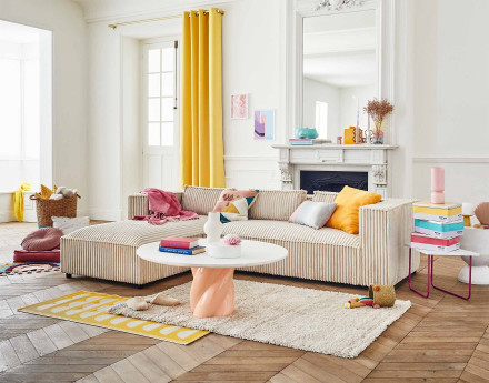 Canapé d'angle gauche 4 places en velours côtelé grosses côtes Stella