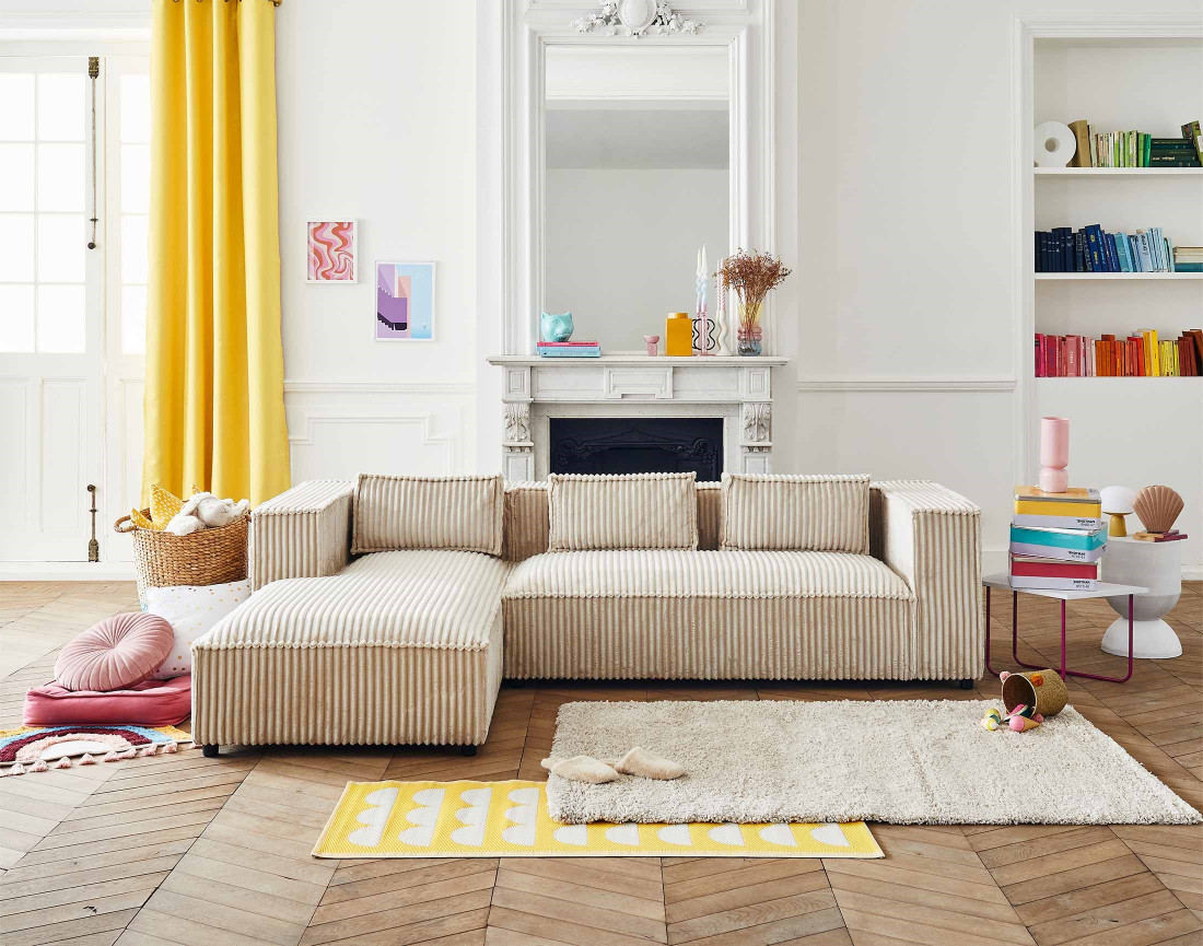 Canapé d'angle gauche 4 places en velours côtelé grosses côtes Stella Canapé d'angle gauche 4 places en velours côtelé grosses côtes Stella