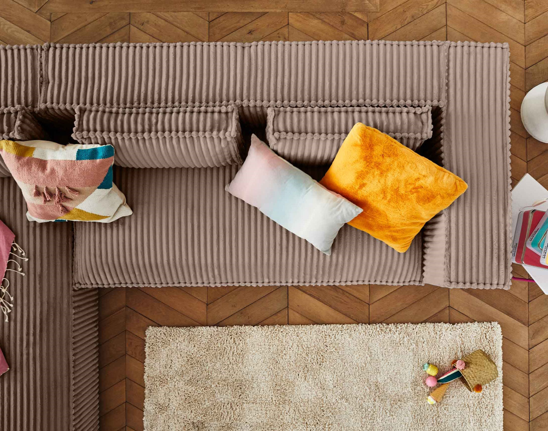 Canapé d'angle gauche 4 places en velours côtelé grosses côtes Stella