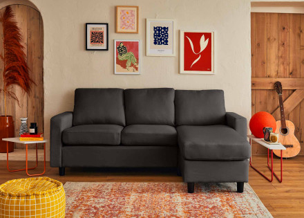 Canapé d'angle modulable 3 places + 1 pouf  en tissu - Vianon