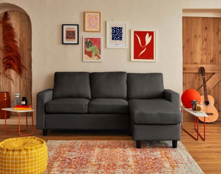 Canapé d'angle modulable 3 places + 1 pouf  en tissu - Vianon