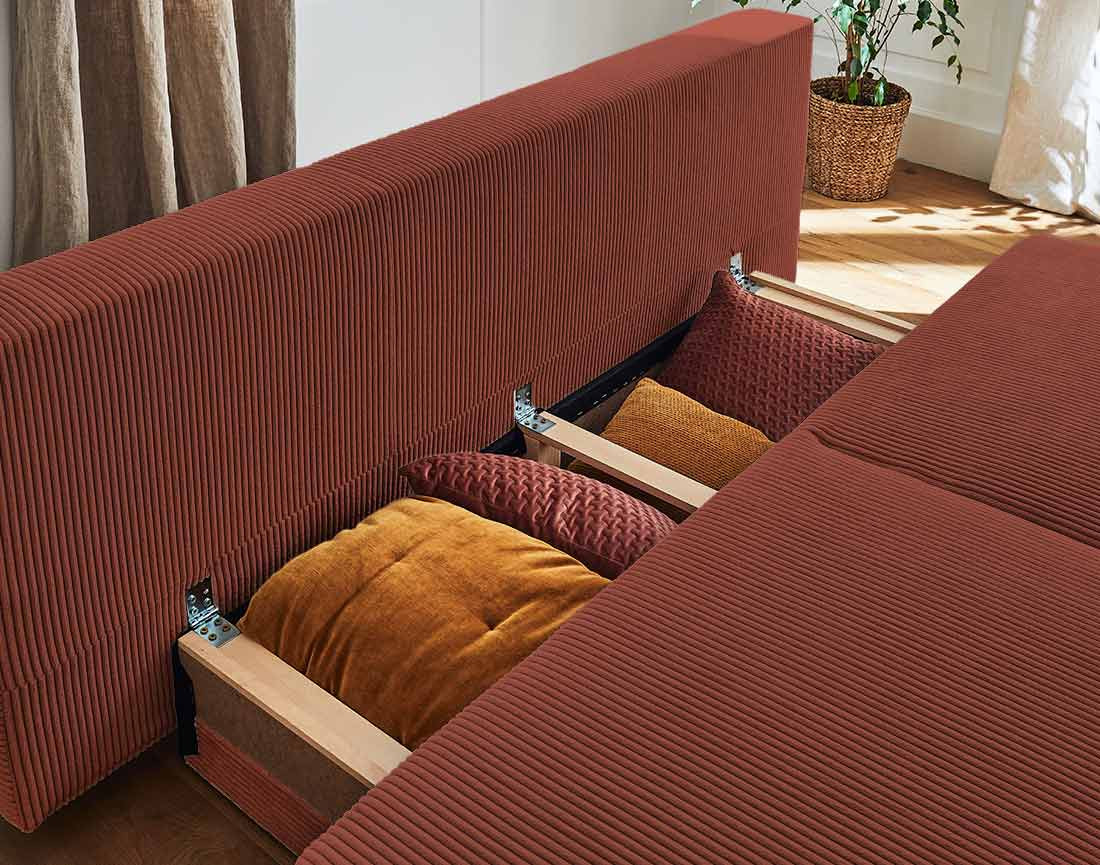 Canapé CRISTAL 3 places convertible velours côtelé avec coffre - Best Mobilier