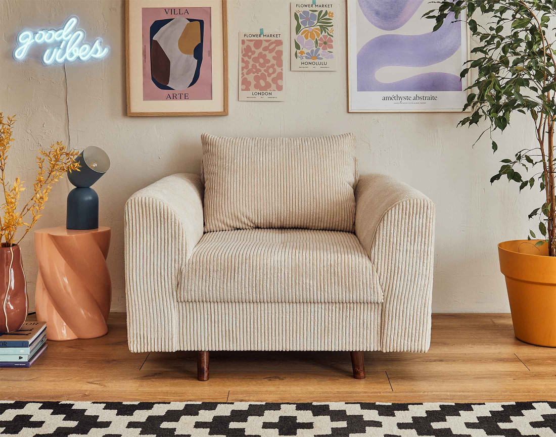 Fauteuil en velours côtelé Rune