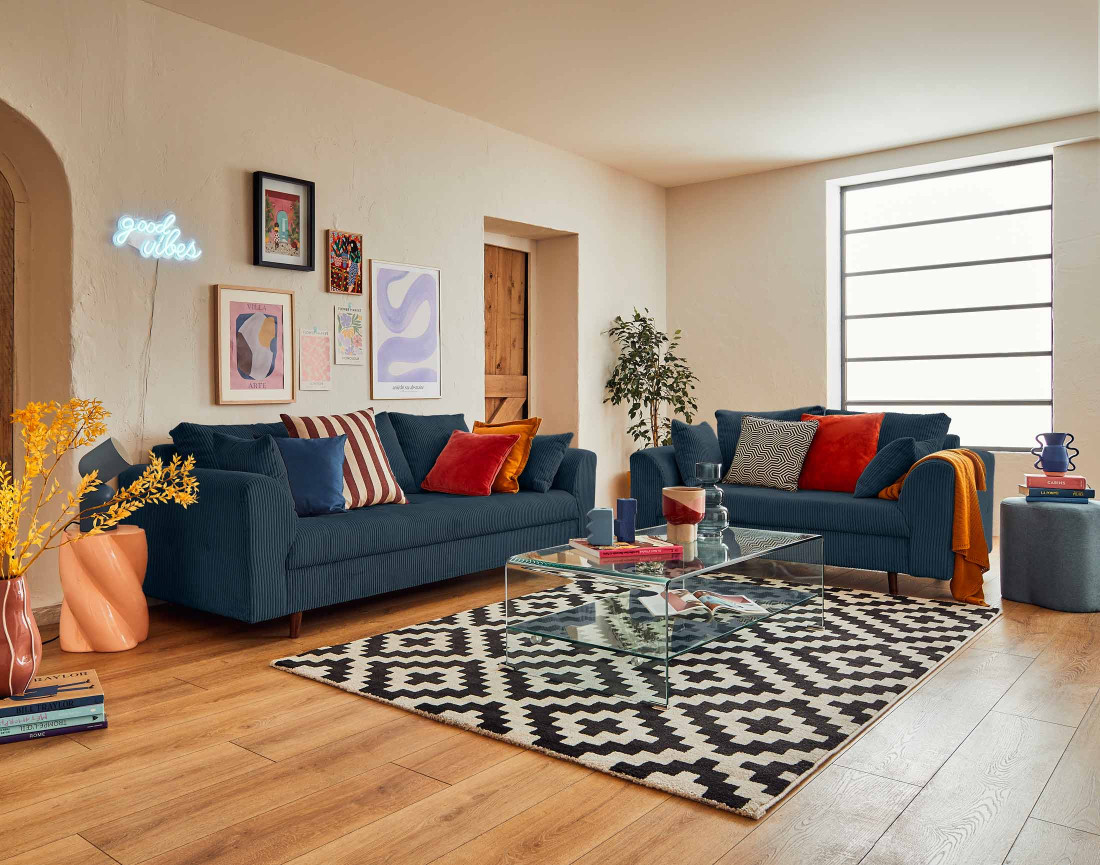 Canapé 3 places en velours côtelé Rune