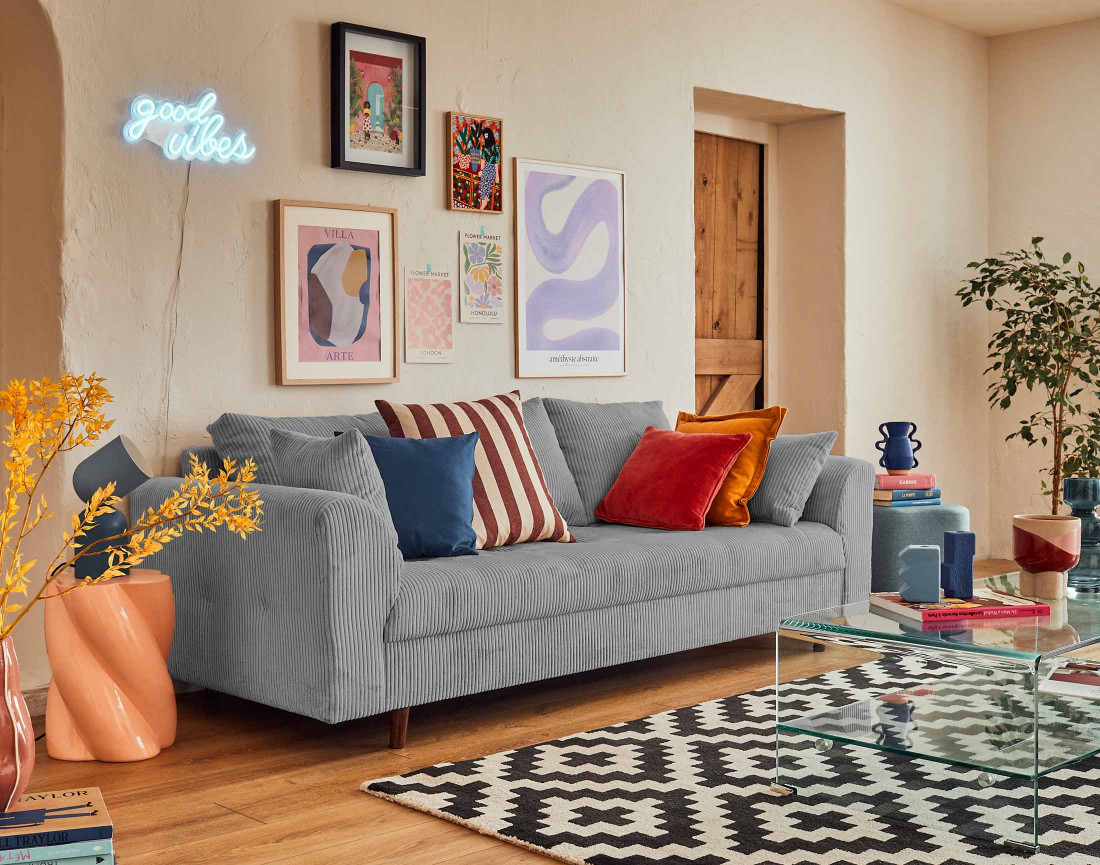 Canapé 3 places en velours côtelé Rune