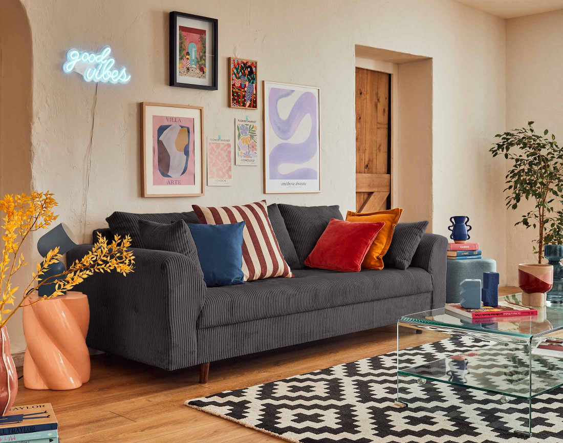 Canapé 3 places en velours côtelé Rune