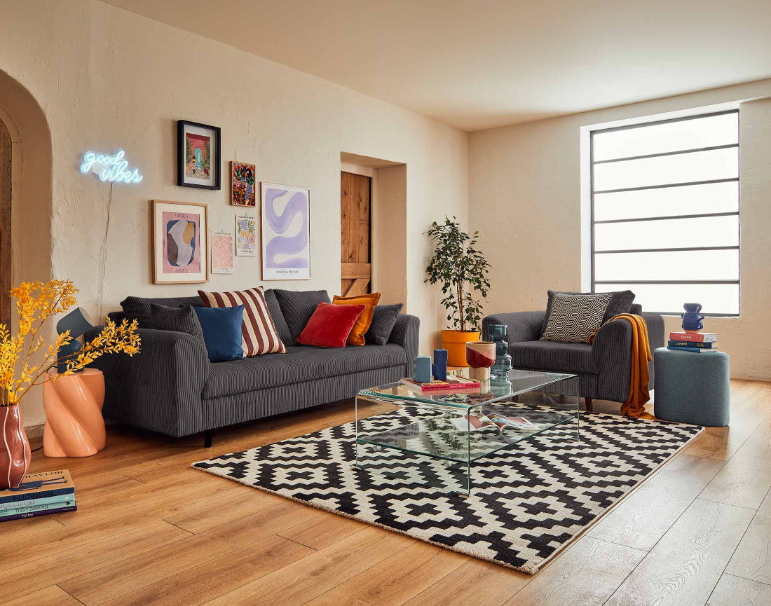 Canapé 3 places en velours côtelé Rune