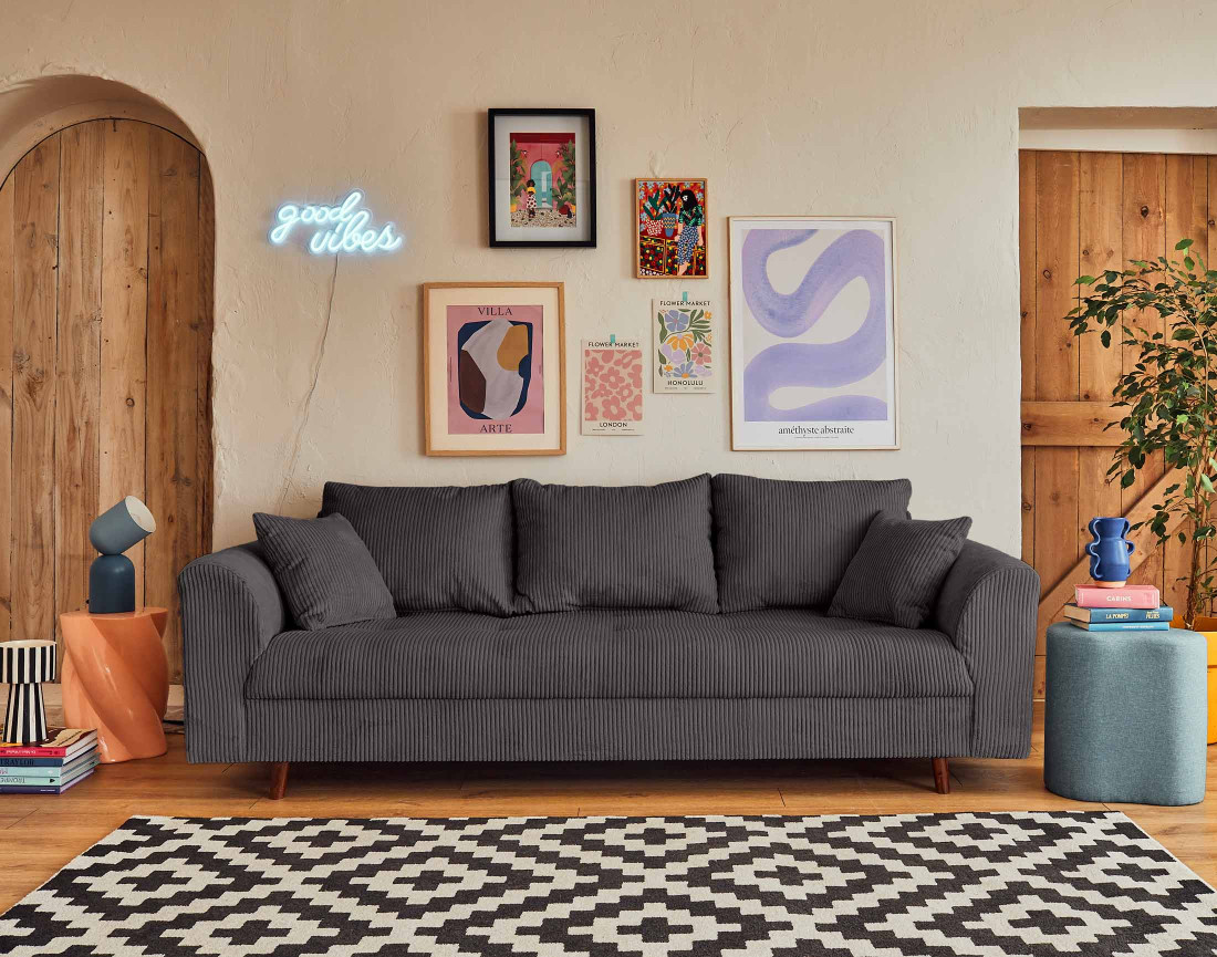 Canapé 3 places en velours côtelé Rune