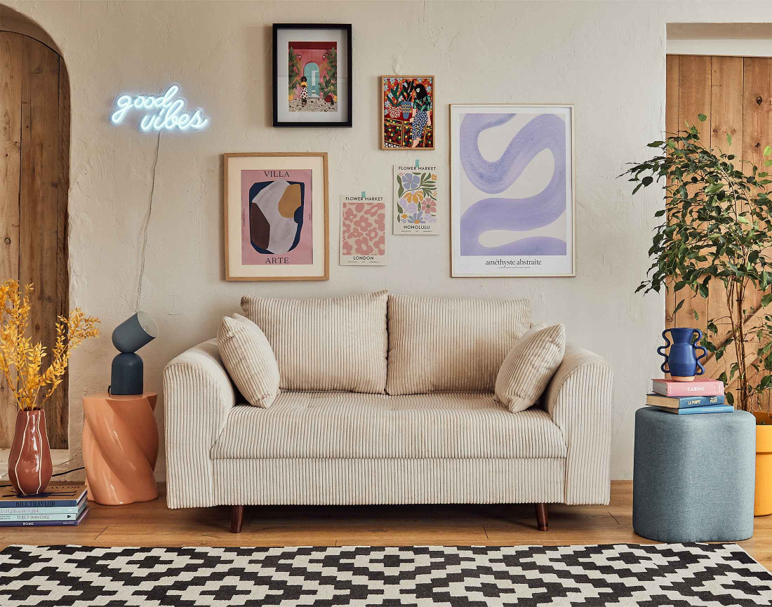 Canapé 2 places en velours côtelé Rune