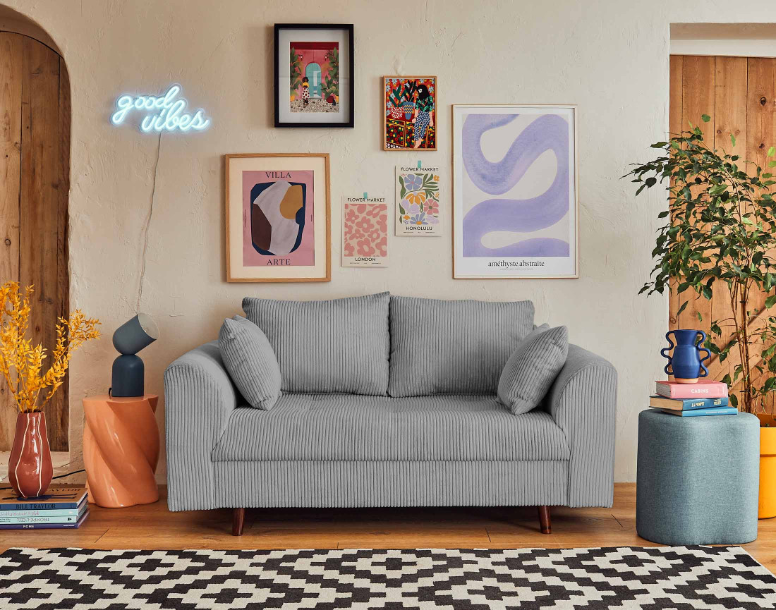 Canapé 2 places en velours côtelé Rune