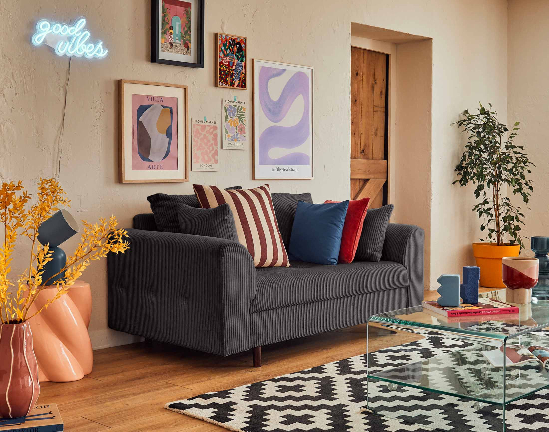 Canapé 2 places en velours côtelé Rune