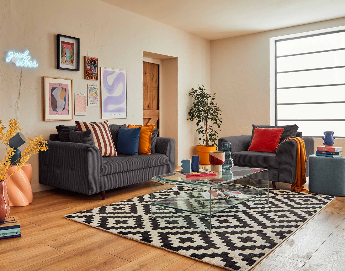 Canapé 2 places en velours côtelé Rune