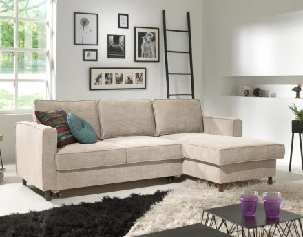 Canapé d'angle droit convertible avec coffre 4 places en velours côtelé Jake