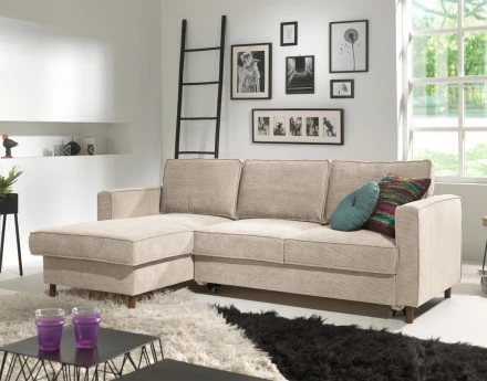 Canapé d'angle gauche convertible avec coffre 4 places en velours côtelé Jake