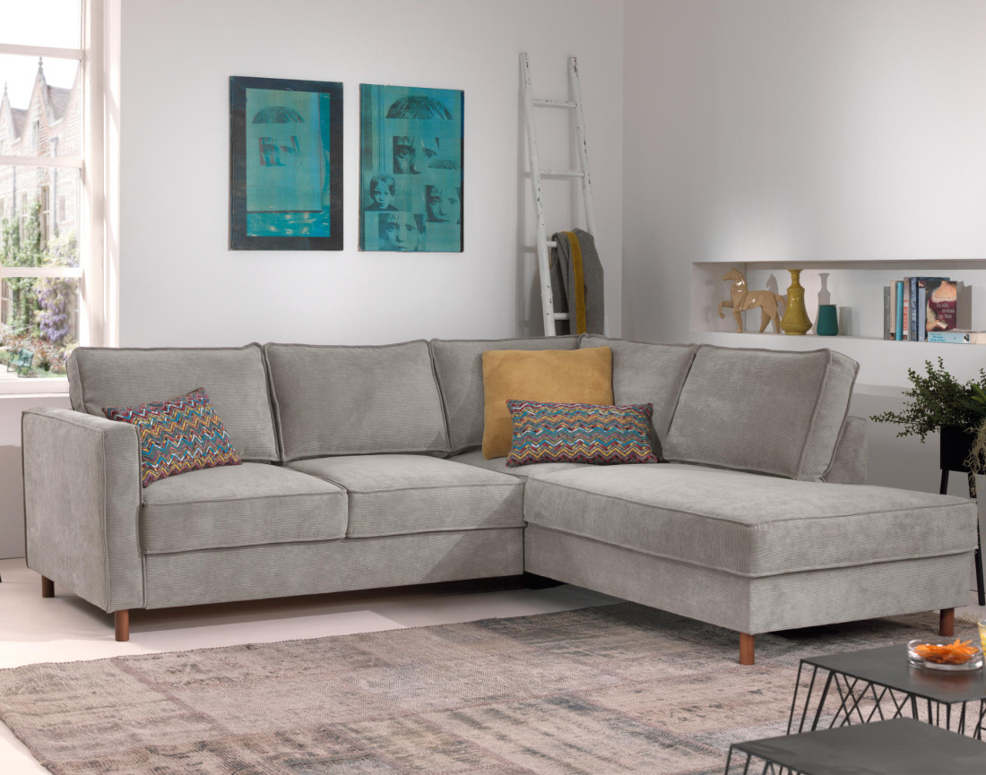 Canapé d'angle droit convertible 5 places en velours côtelé Jake