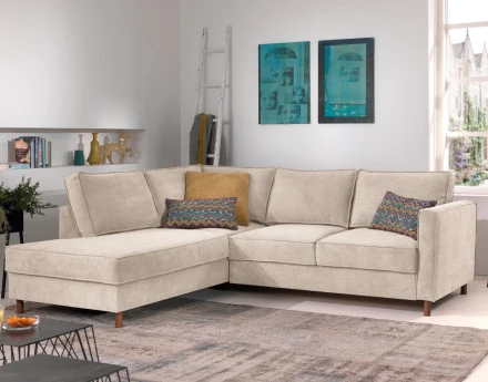 Canapé d'angle gauche convertible 5 places en velours côtelé Jake