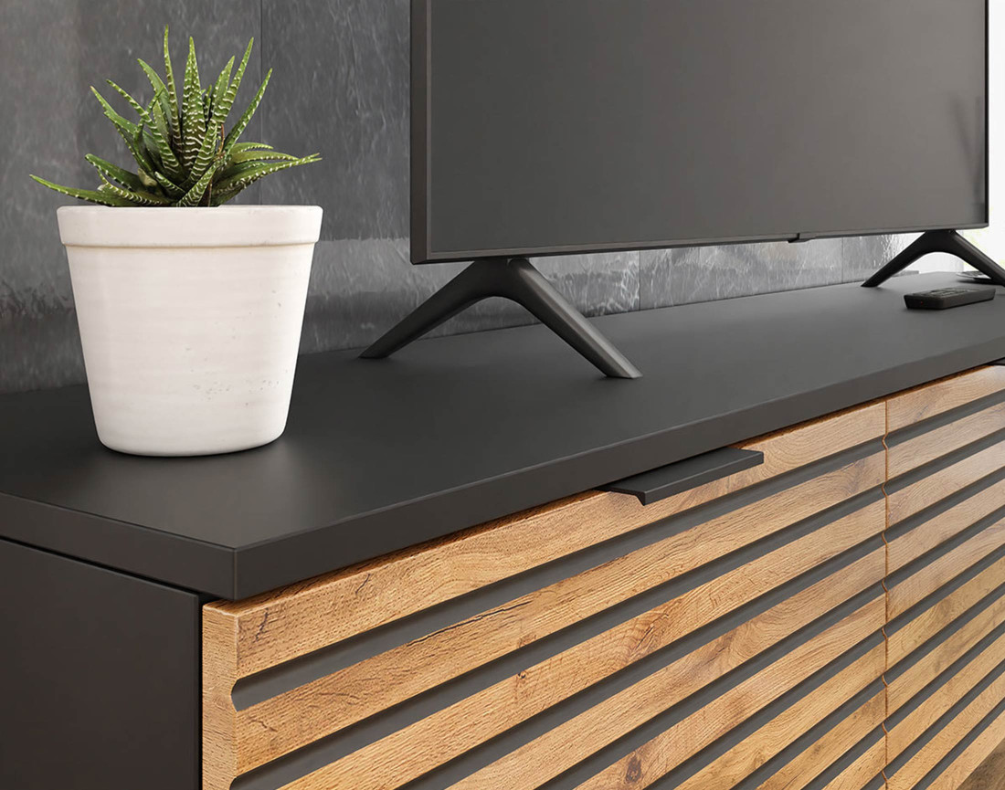 Meuble TV bois et noir 4 portes  200 cm Olympie