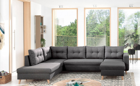 NORDIC - Canapé scandinave d'angle gauche panoramique convertible en tissu - 299x86x188cm NORDIC - Canapé scandinave d'angle gauche panoramique convertible en tissu - 299x86x188cm